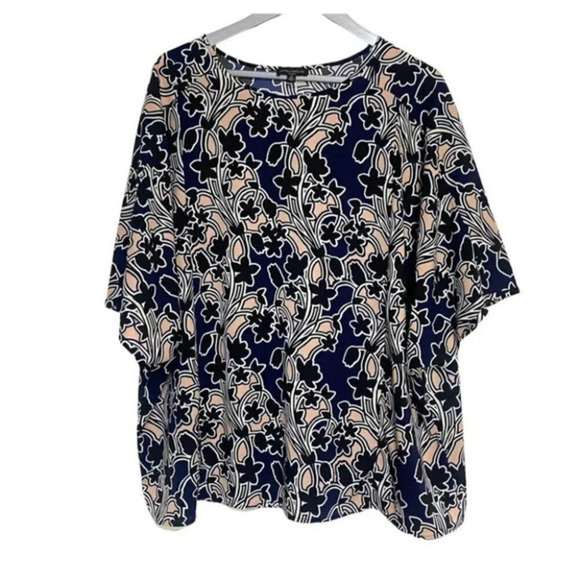 Lord & Taylor woman 2X black, pink, blue and white print dolman sleeve top - Picture 1 of 5